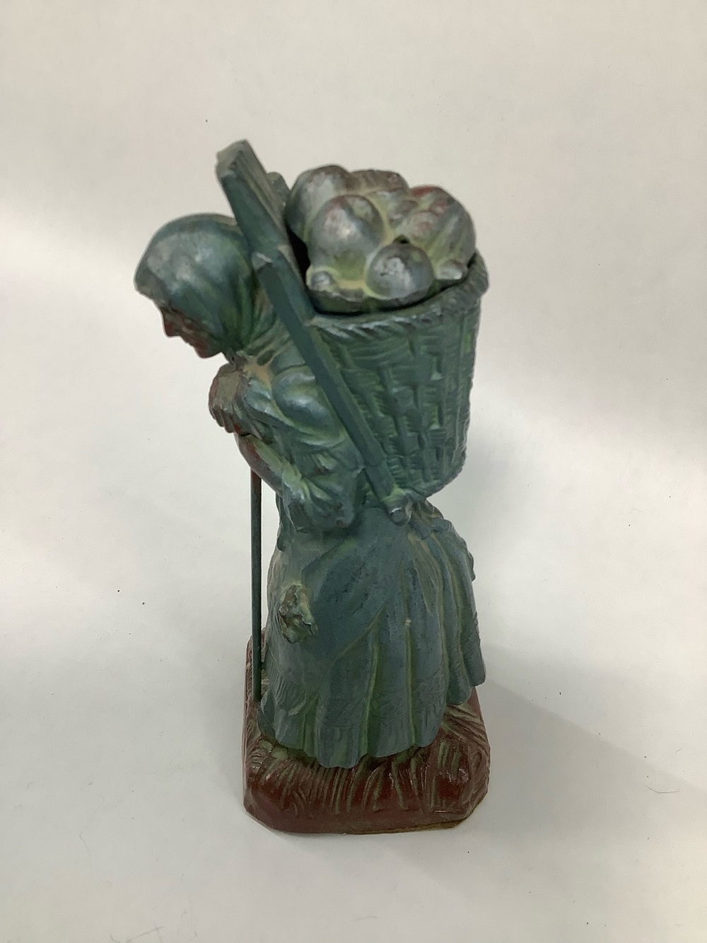 Incense, burner Vintage blue Woman with Basket Sculpture - Home Art Figurine